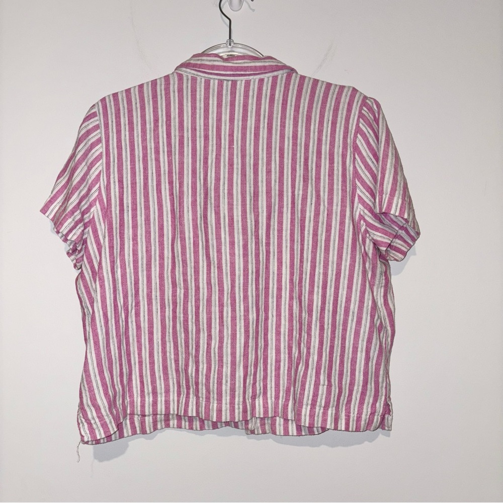 Universal Thread Blouse‎ Crop Boxy Button Shirt Stripe Linen pink medium - Picture 3 of 5